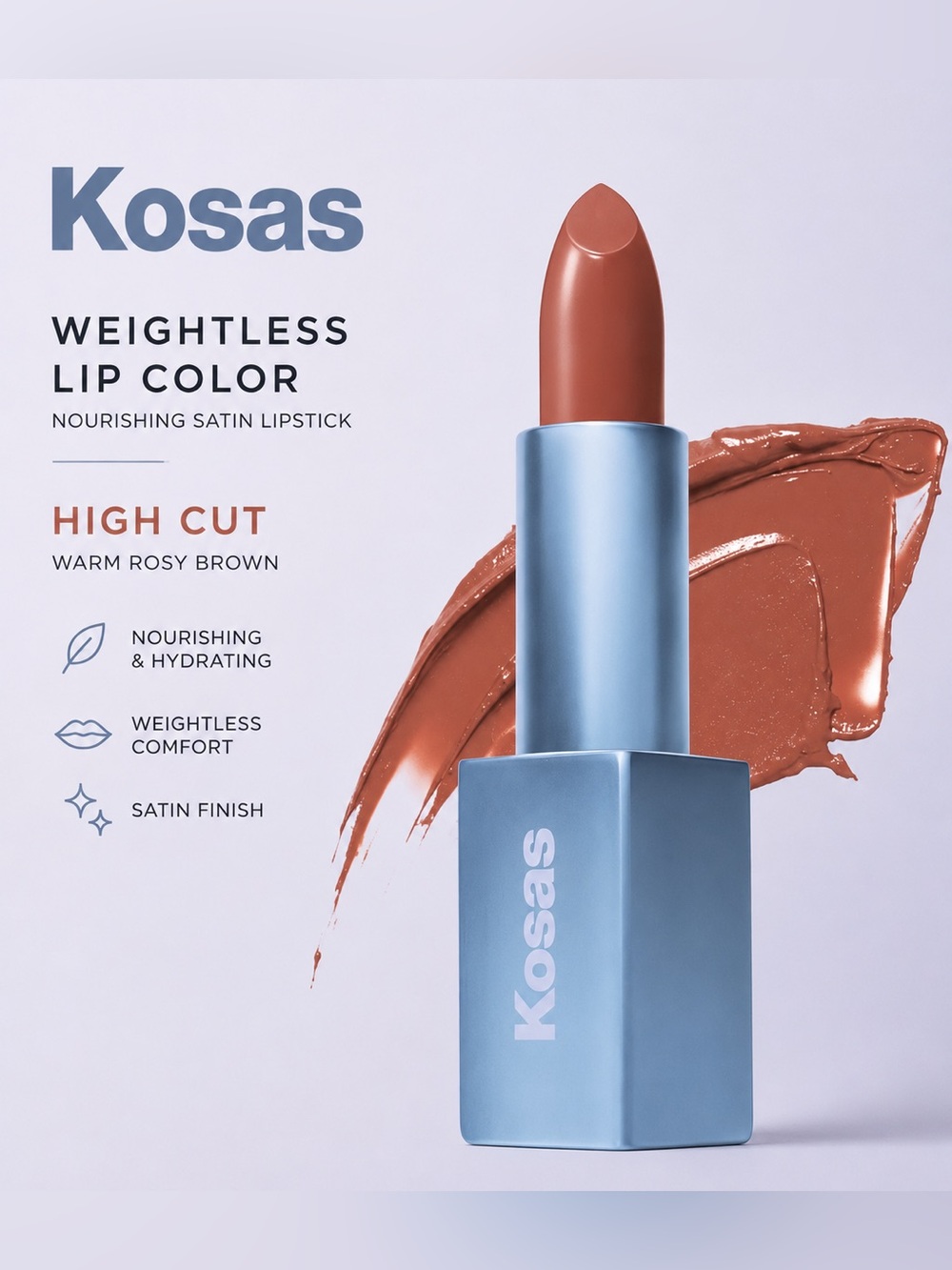 Kosas Weightless Lip Color Nourishing Satin Lipstick – High Cut | Full Size